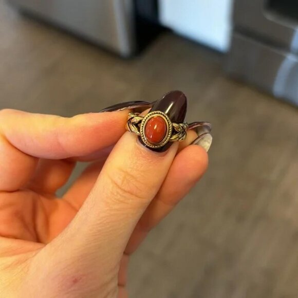 The Addison Size 6 gold tarnish free stainless steel gold ring beaded red stone - Picture 5 of 5